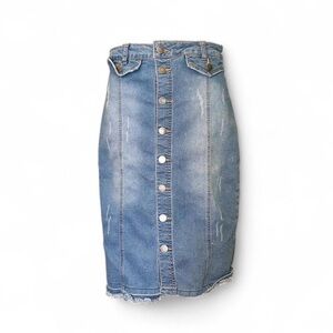 Denim Button-Front Skirt Litz Size M